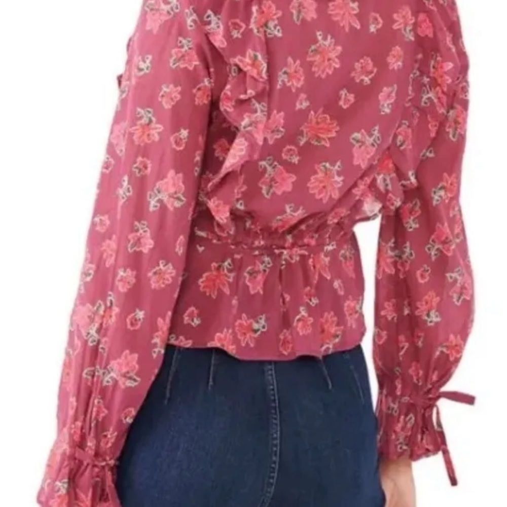 Free People Top Amanda Cotton Ruffled Wrap Sultry Combo Floral Blouse Sz XS NWT - Picture 3 of 8